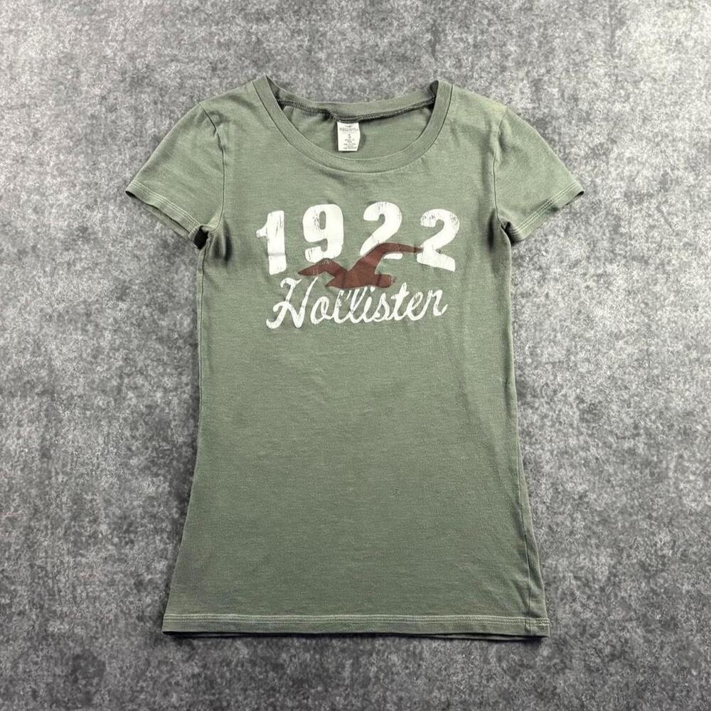 Vintage Y2K Hollister Shirt Womens S Olive 1922 Fitted Baby Tee Logo